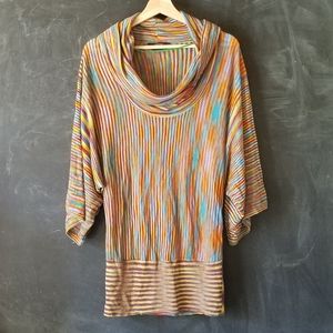 Vertigo Cowl Neck Sweater Butterfly Sleeves Fitted Waist Rainbow Multico…